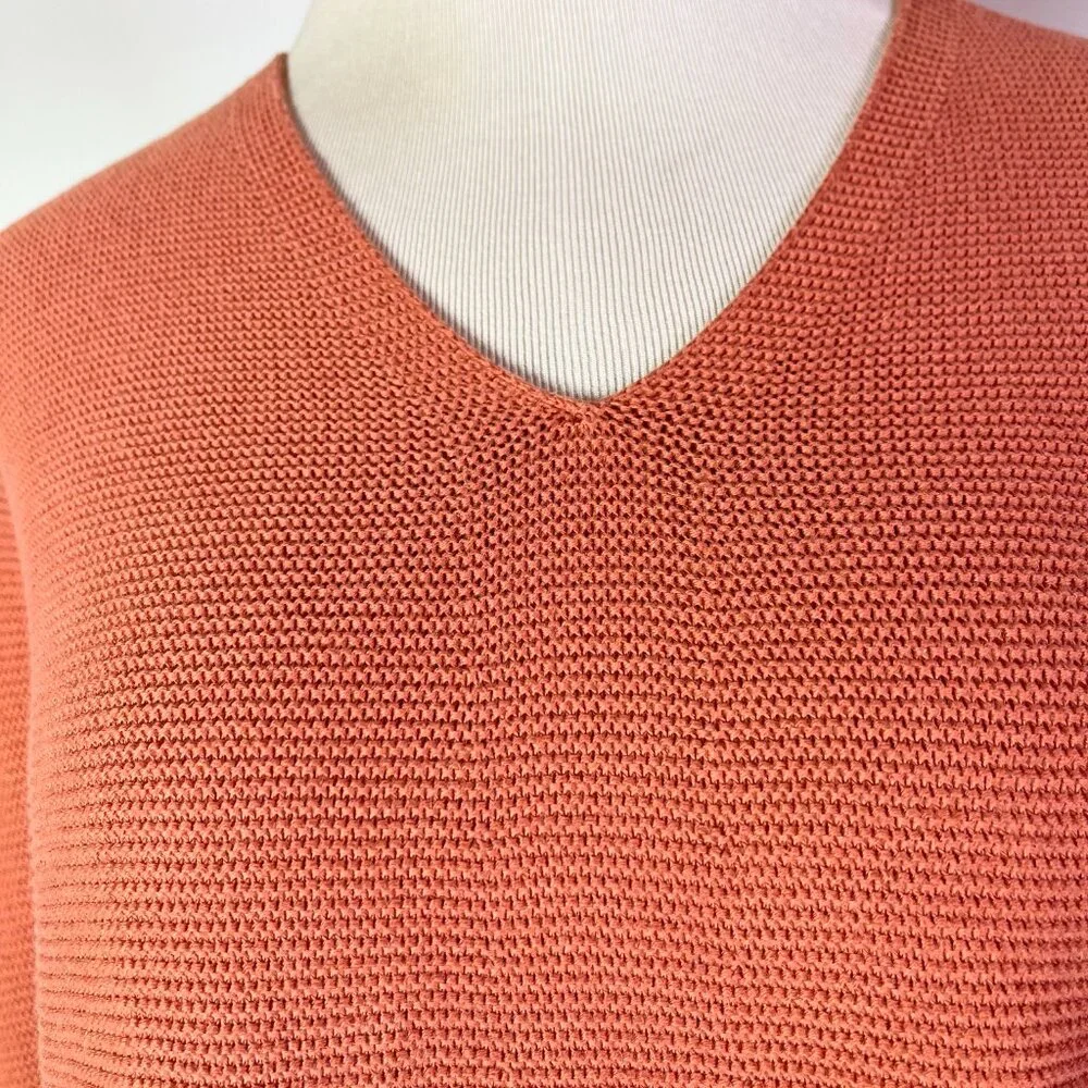 Uniqlo Size M 3D Knit Cotton Cocoon Sweater V-Neck Orange-Pink - Picture 4 of 12